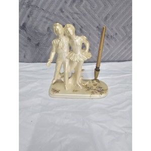 BERGER Italy Ballerina Pen Holder, Mother of Pearl Lusterware, Faux Diamond